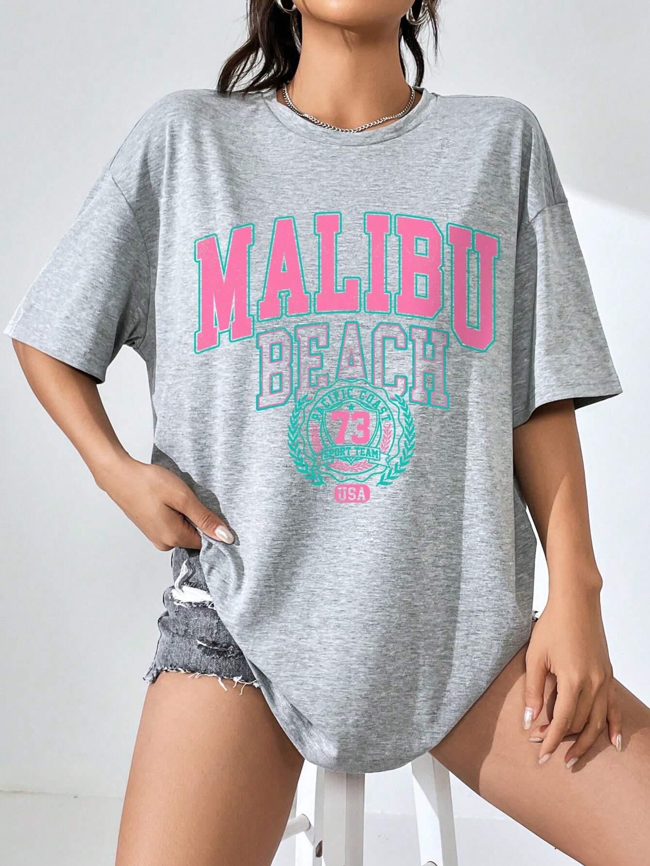 Malibu Beach Letter Print Prin - Streetwear Brand Tees recension och pris